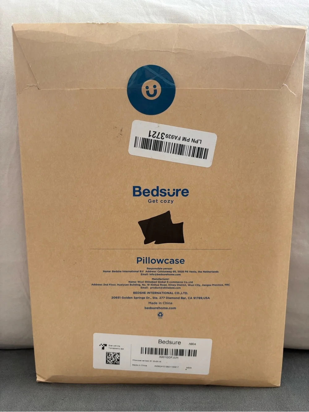 Bedsure Pillowcase Set in Black - Luxury Satin Pillow Covers 20X30